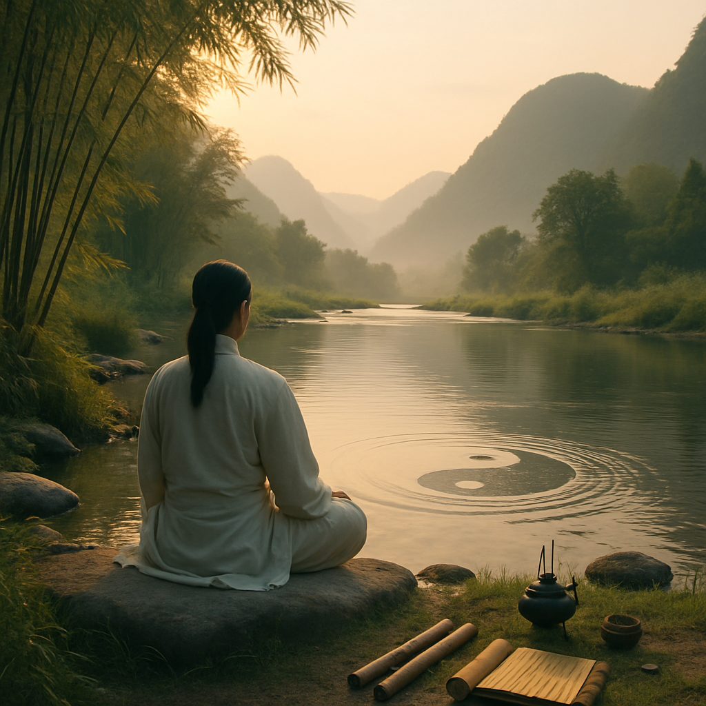 Yin and Yang symbol with natural elements